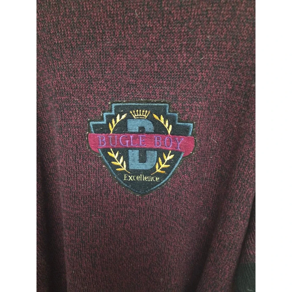 Vintage 90s Bugle Boy Mens Sweater Burgundy Colorblock Logo Pullover Size Medium
